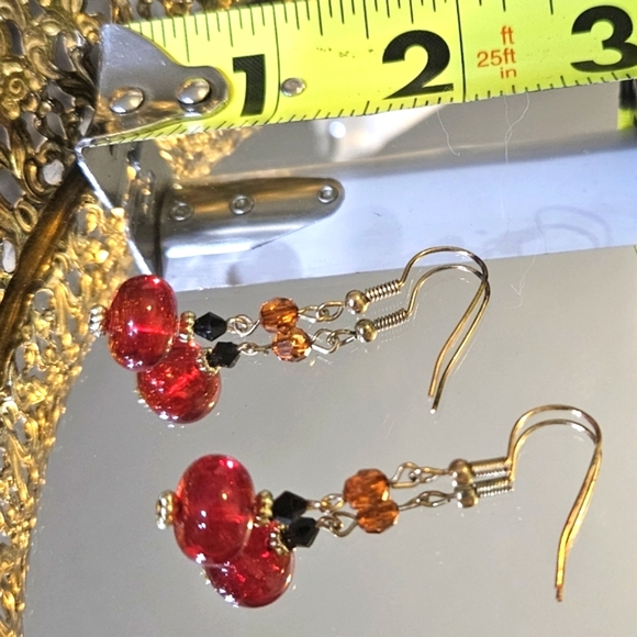 Red Lucite Crystal Dangles - Picture 2 of 4
